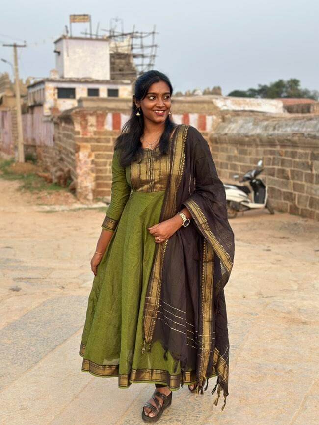 Green & Black Mangalagiri Anarkali