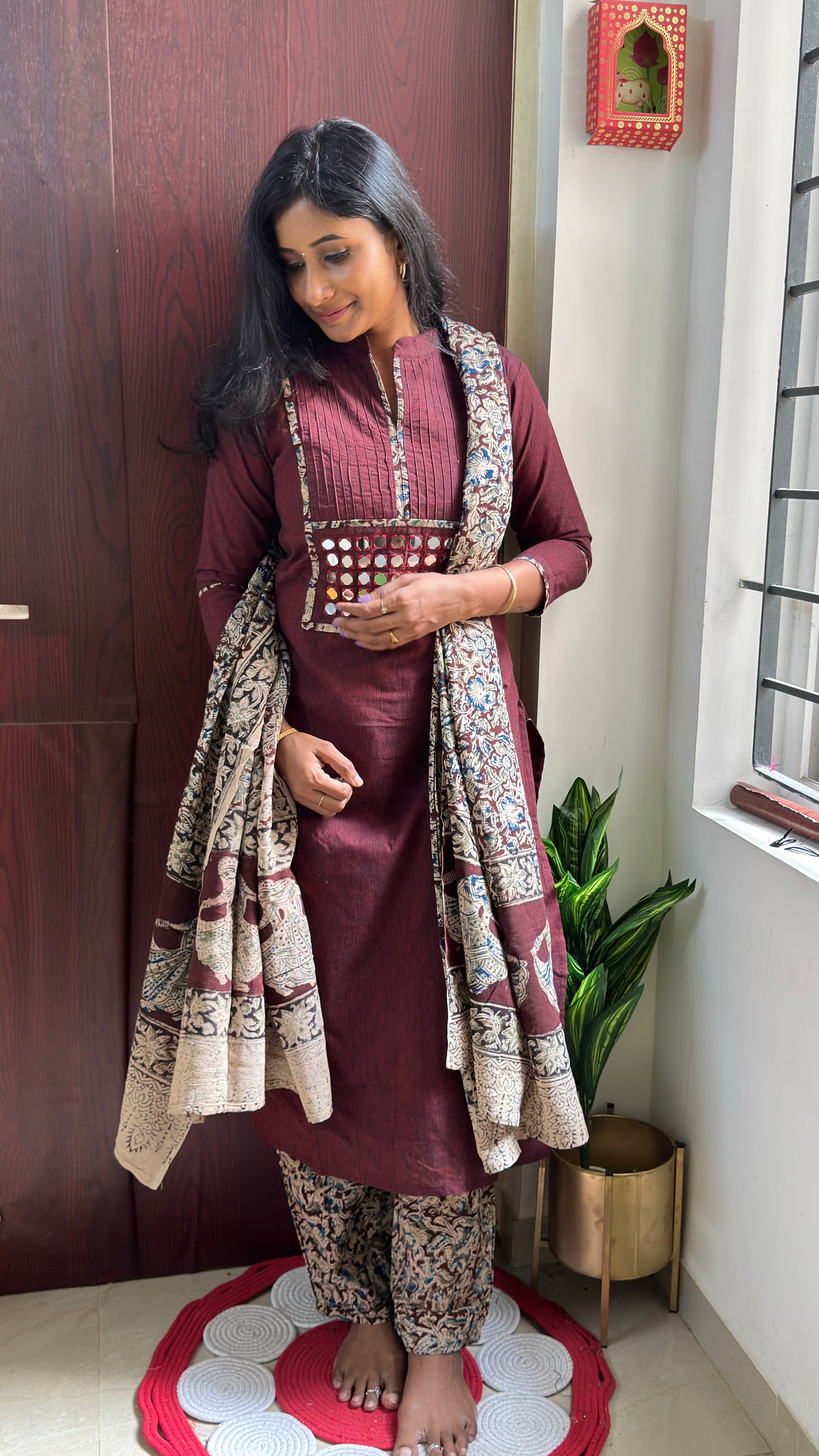 Kalamkari with mirror work