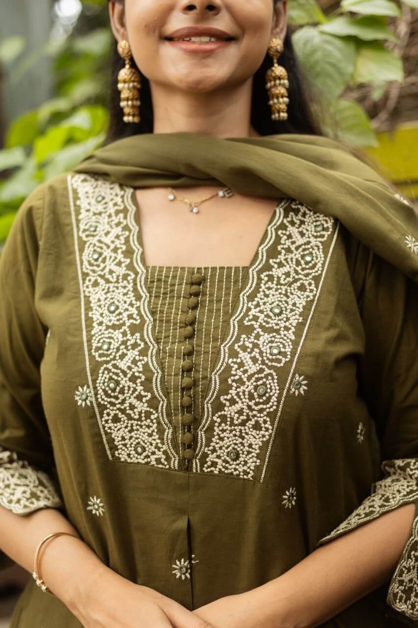 Mehandi Green Embroidery work