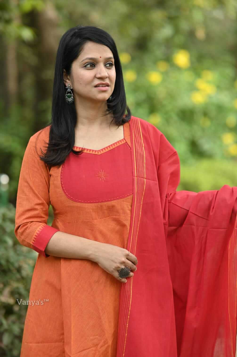 Orange Temple Border Anarkali