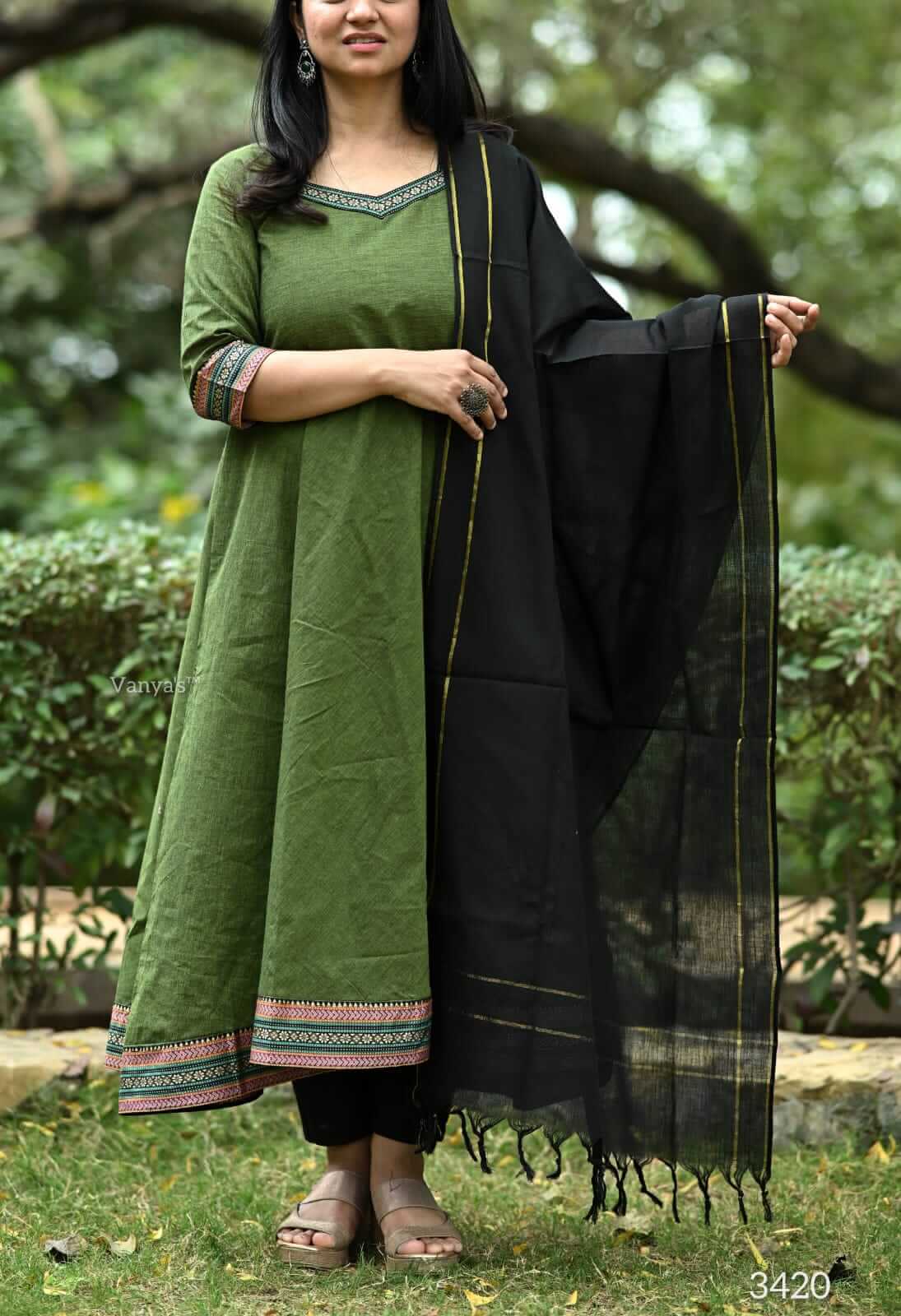 Green Temple Border Anarkali