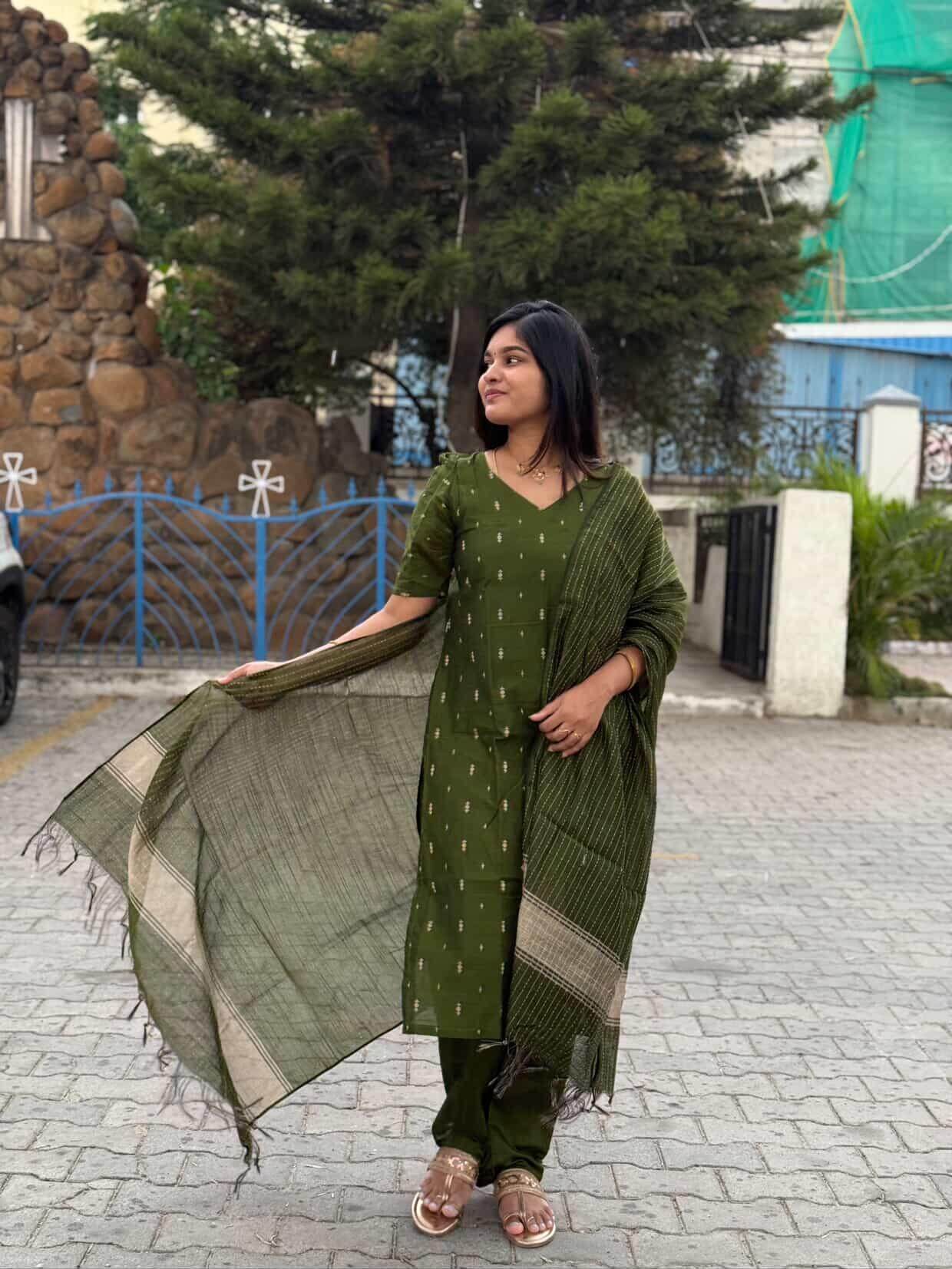 Green Raw Silk v Neck