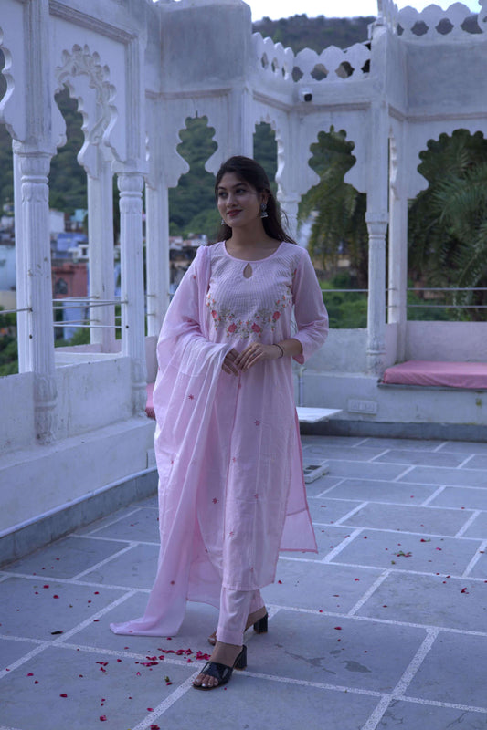 Mul Cotton Embroidery - Pink