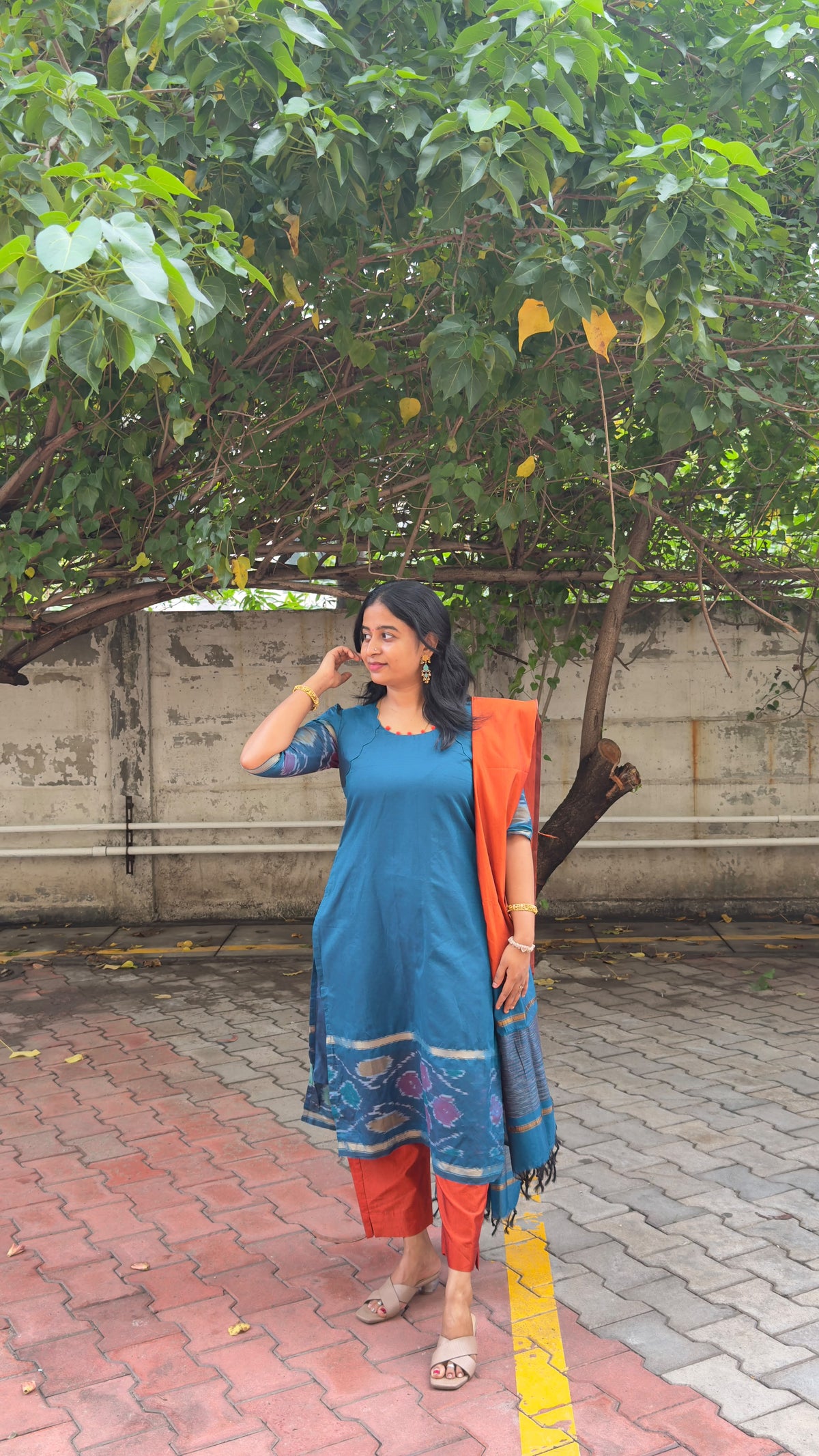 Blue & Orange Silk Salwar