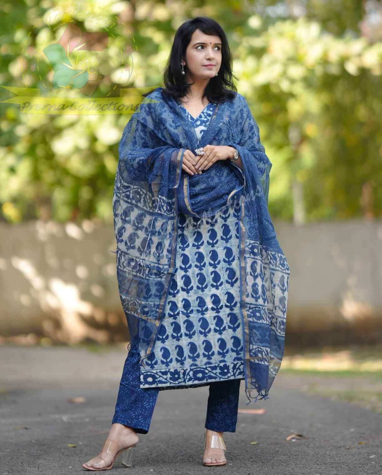 Indigo V Neck Handblock