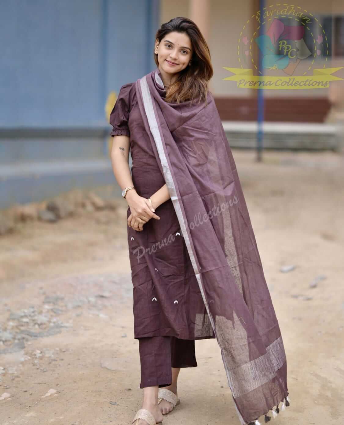 Embroidery Work with  Linen Dupatta