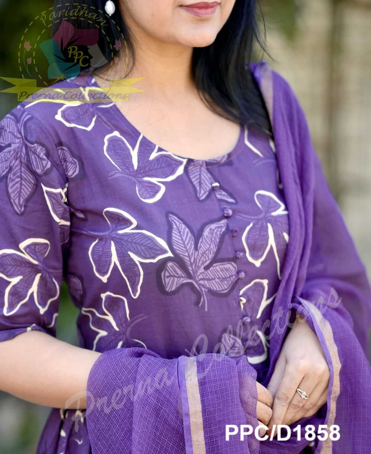 Purple Floral Print Anarkali