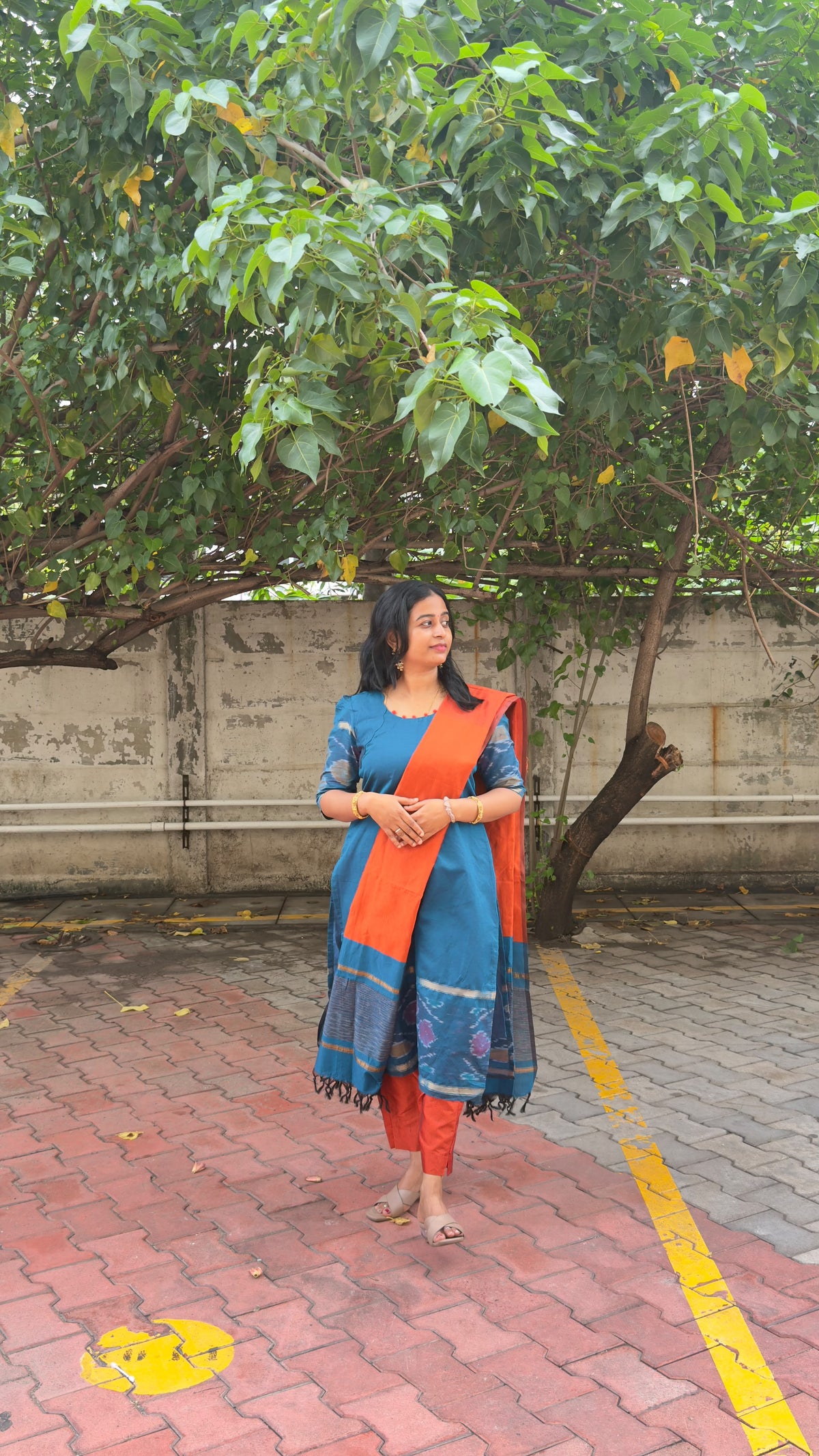 Blue & Orange Silk Salwar