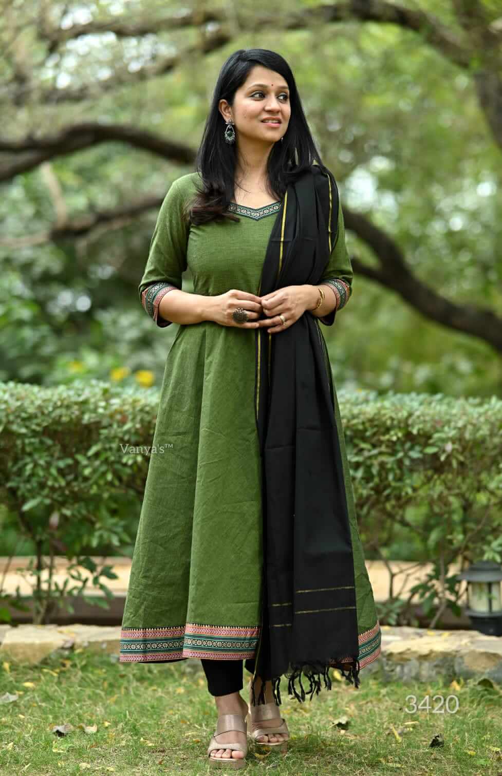 Green Temple Border Anarkali