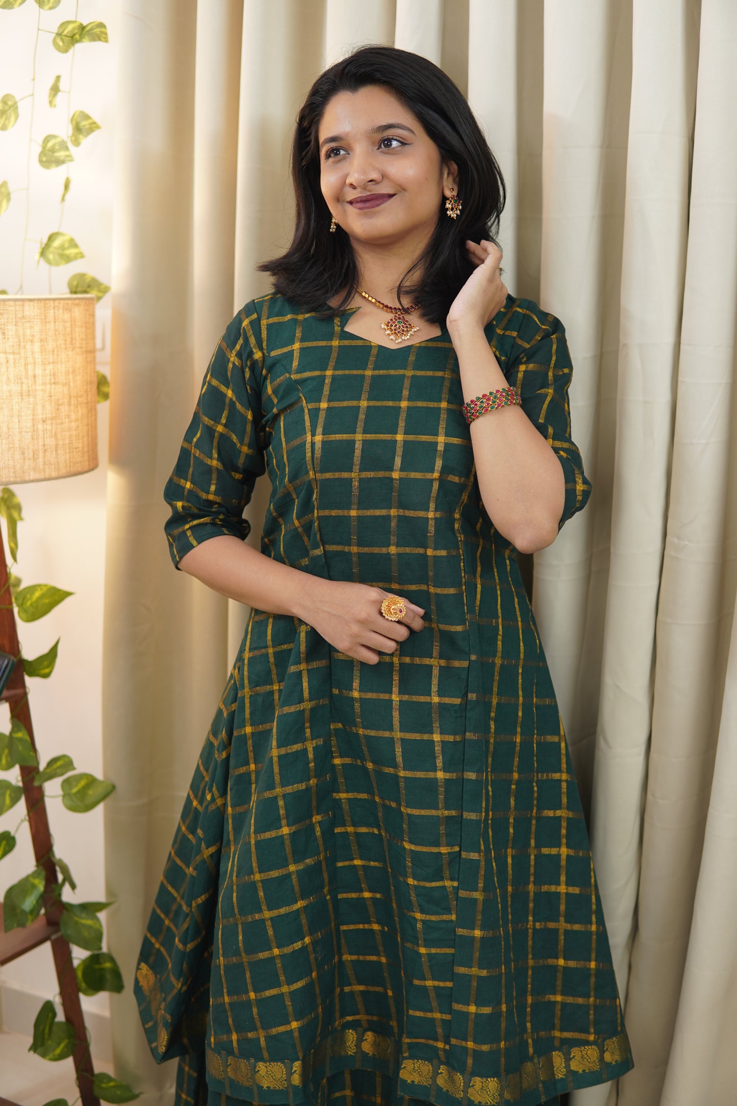 Star Neck Green Skirt and top