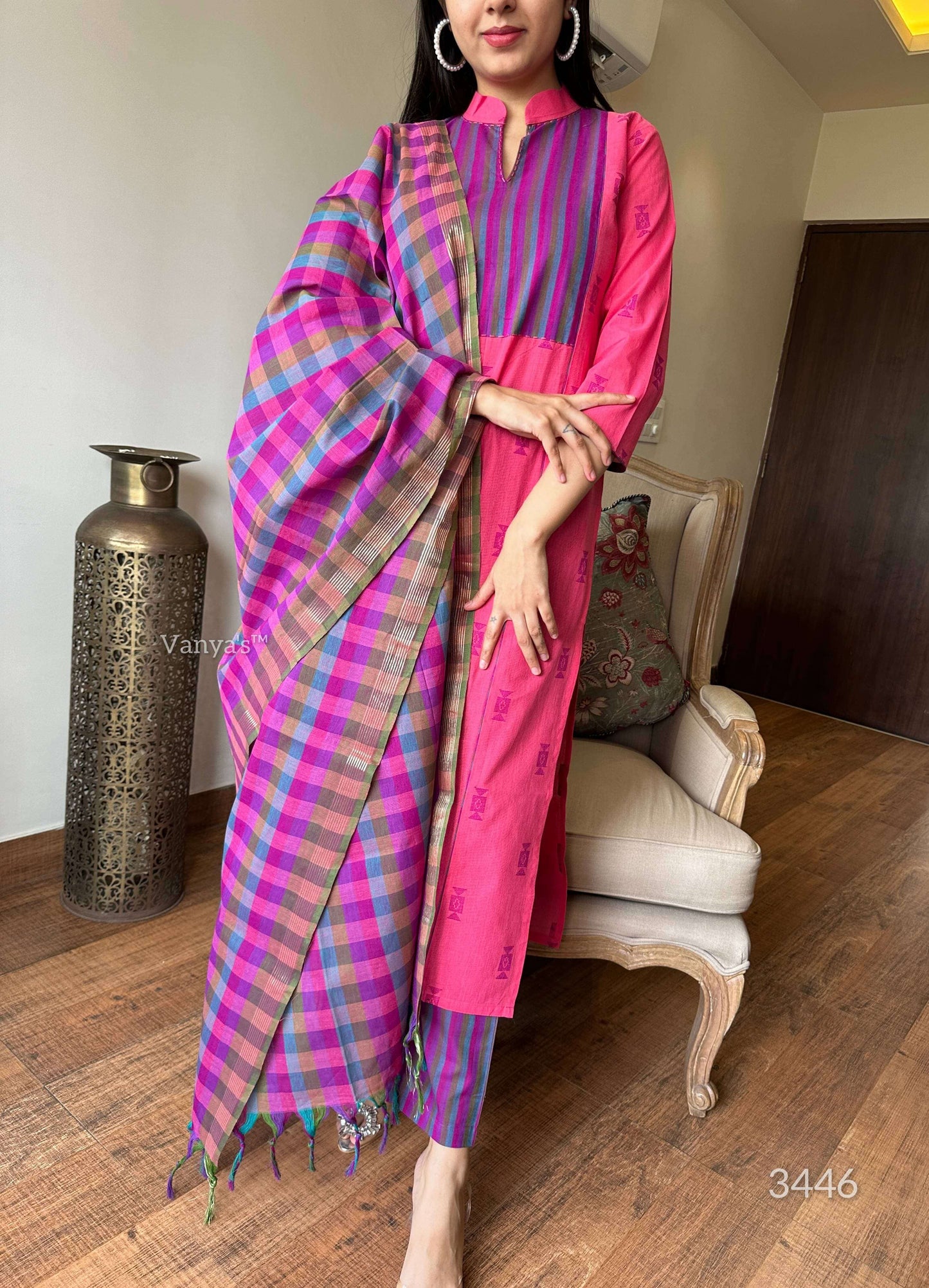 Pink handloom with Zari Dupatta