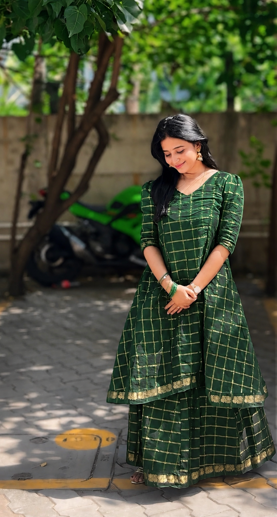 Green  V Neck Skirt and top