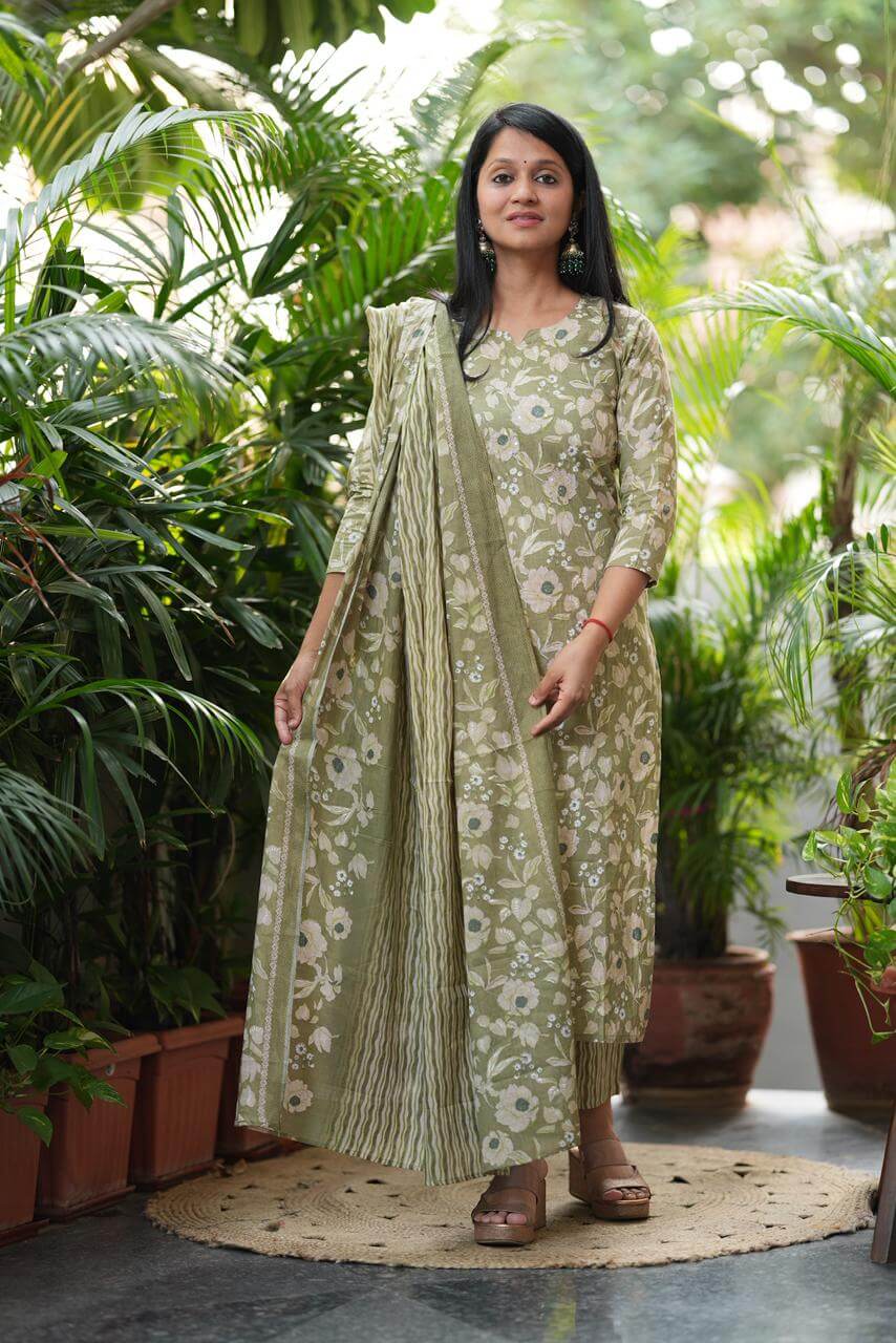 Green Floral pastel
