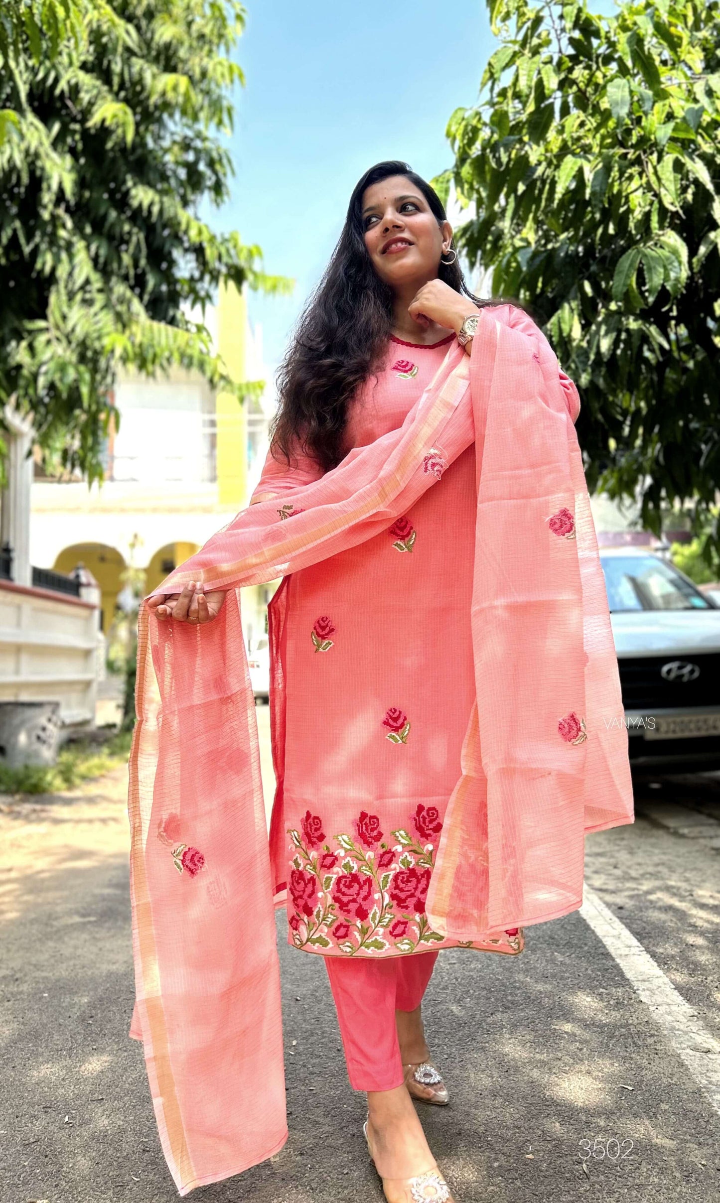 Peach Kota Embroidery