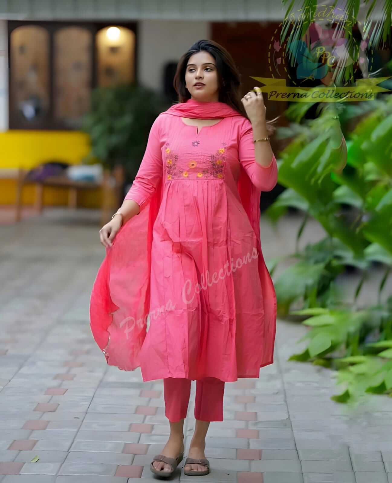 Pintex Work on Yoke - Peach