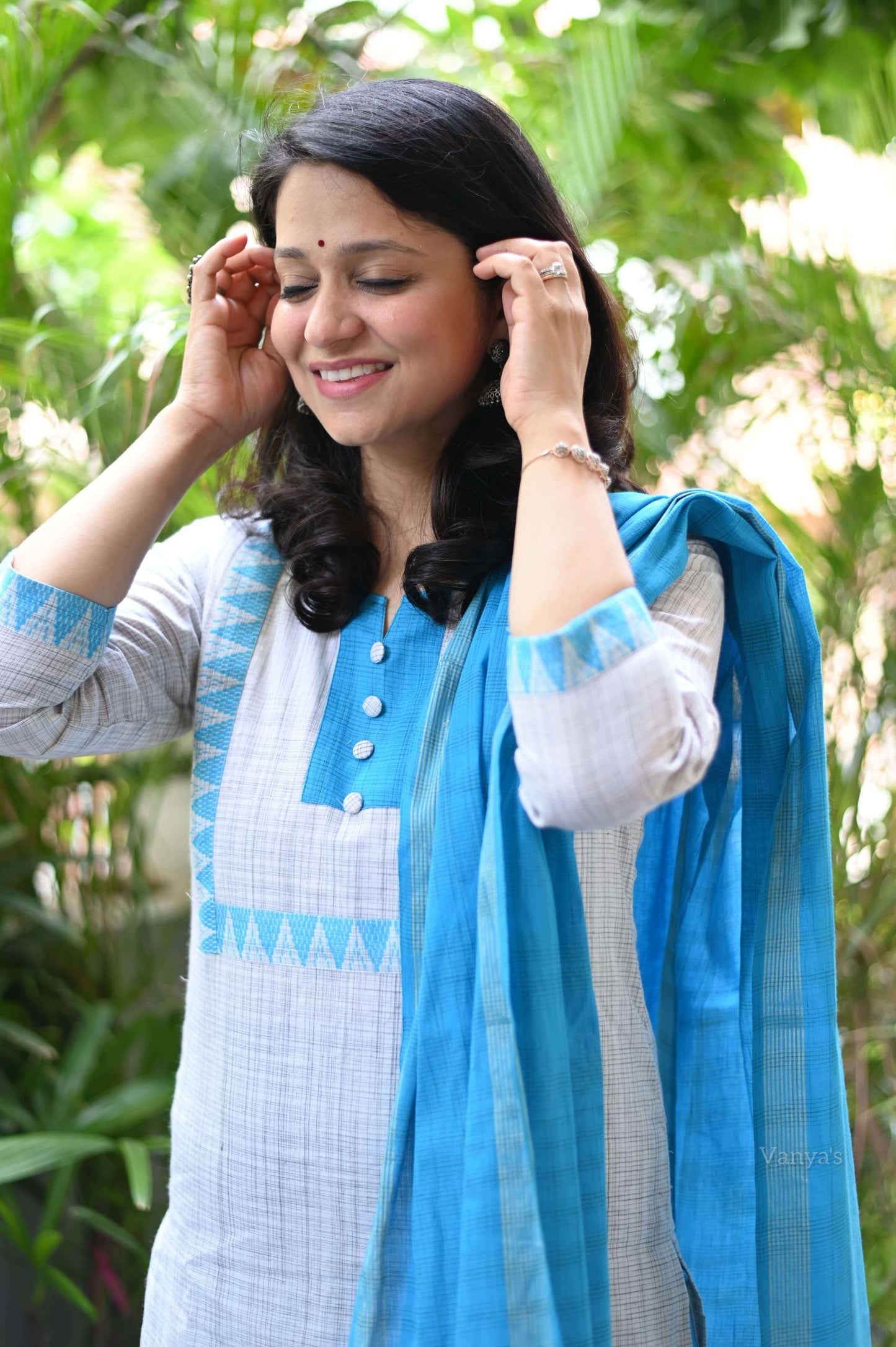 Blue Mangalagiri ikkat printed