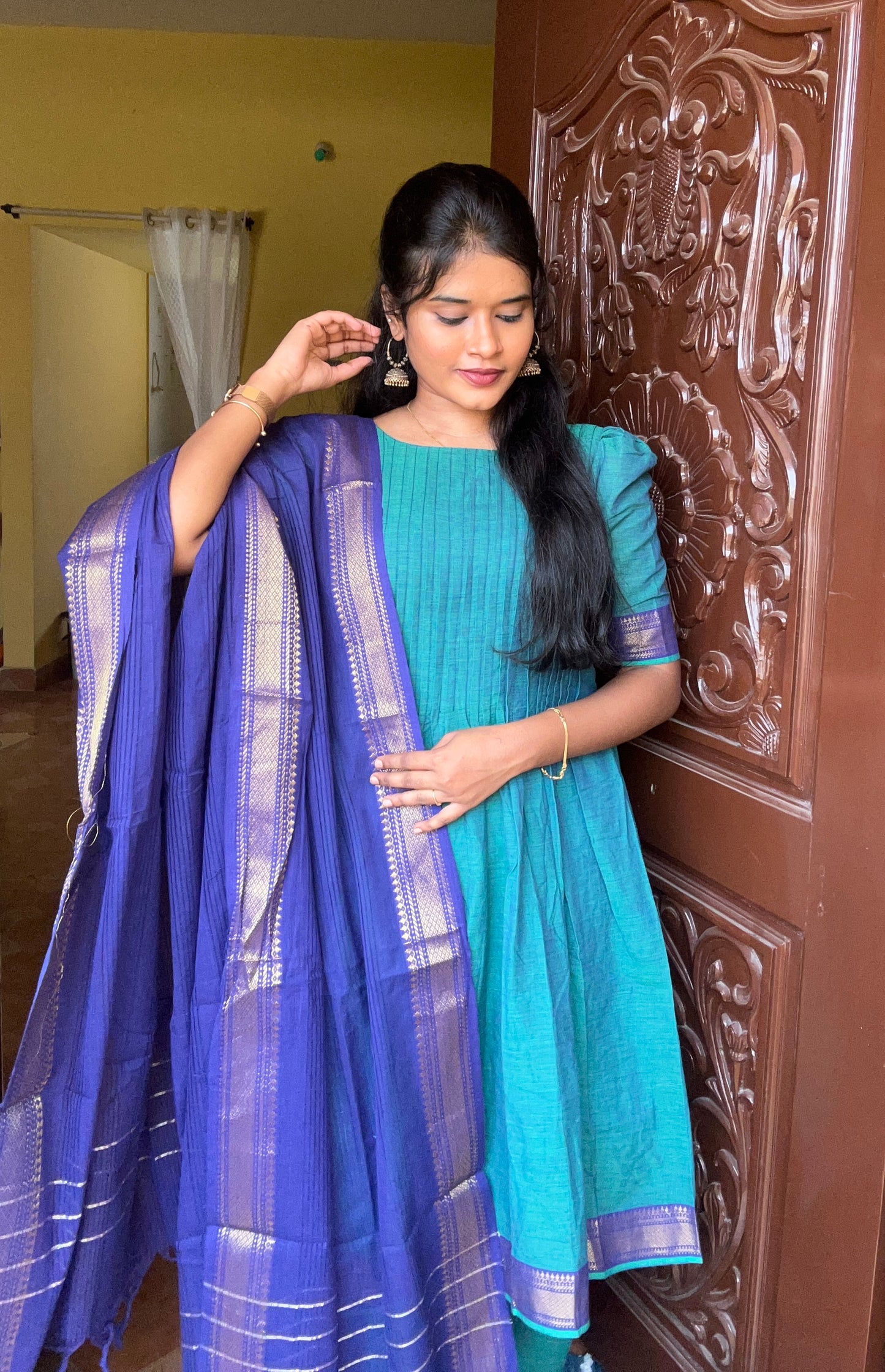 Blue Pintex Traditional With Duppata