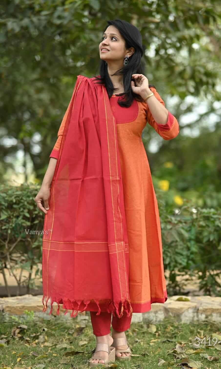Orange Temple Border Anarkali