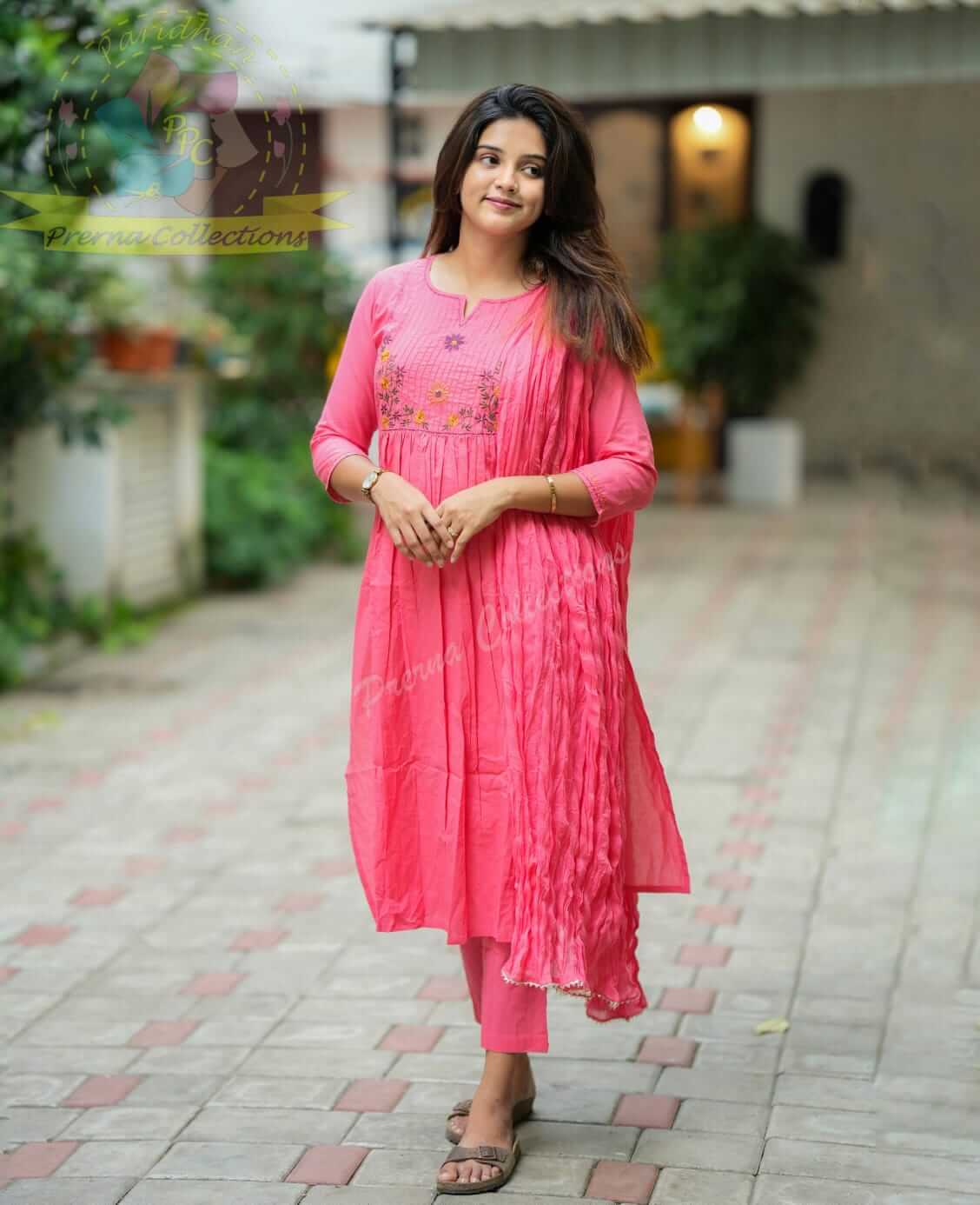 Pintex Work on Yoke - Peach