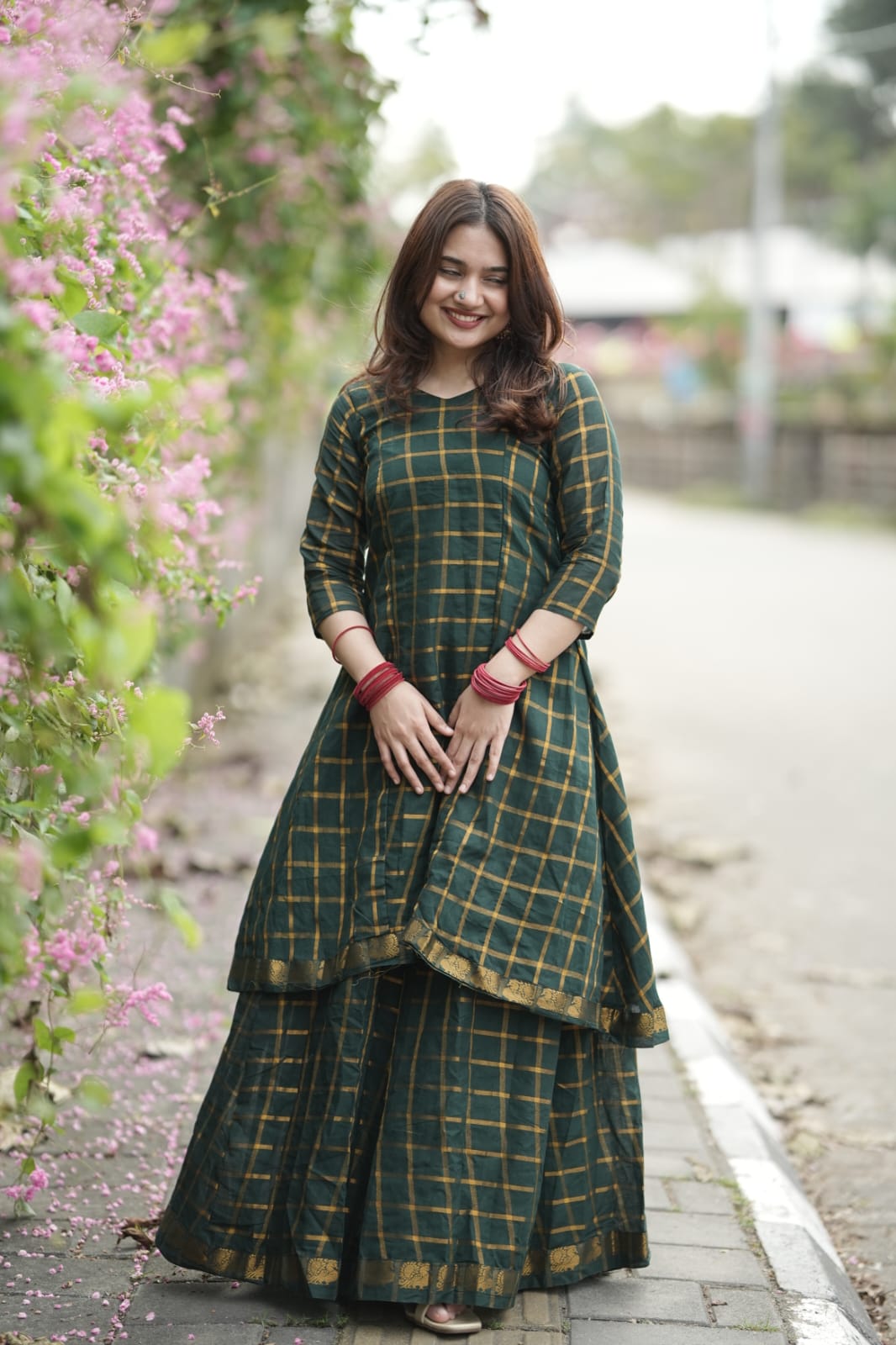 Star Neck Green Skirt & top