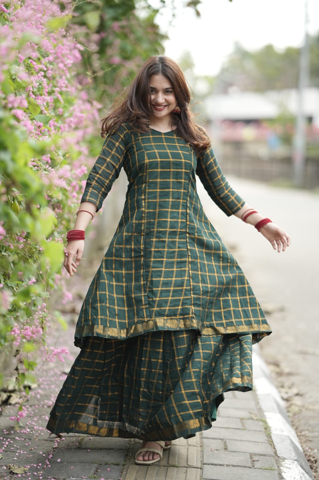 Star Neck Green Skirt & top