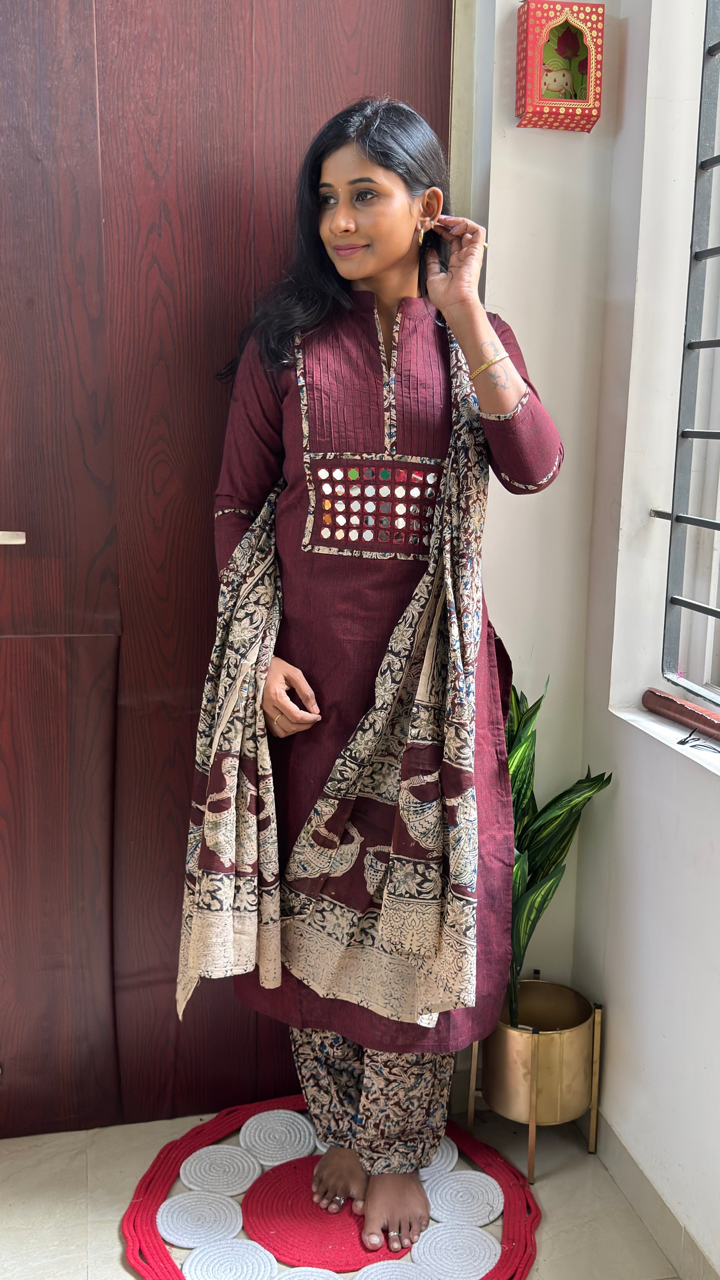 Kalamkari with mirror work