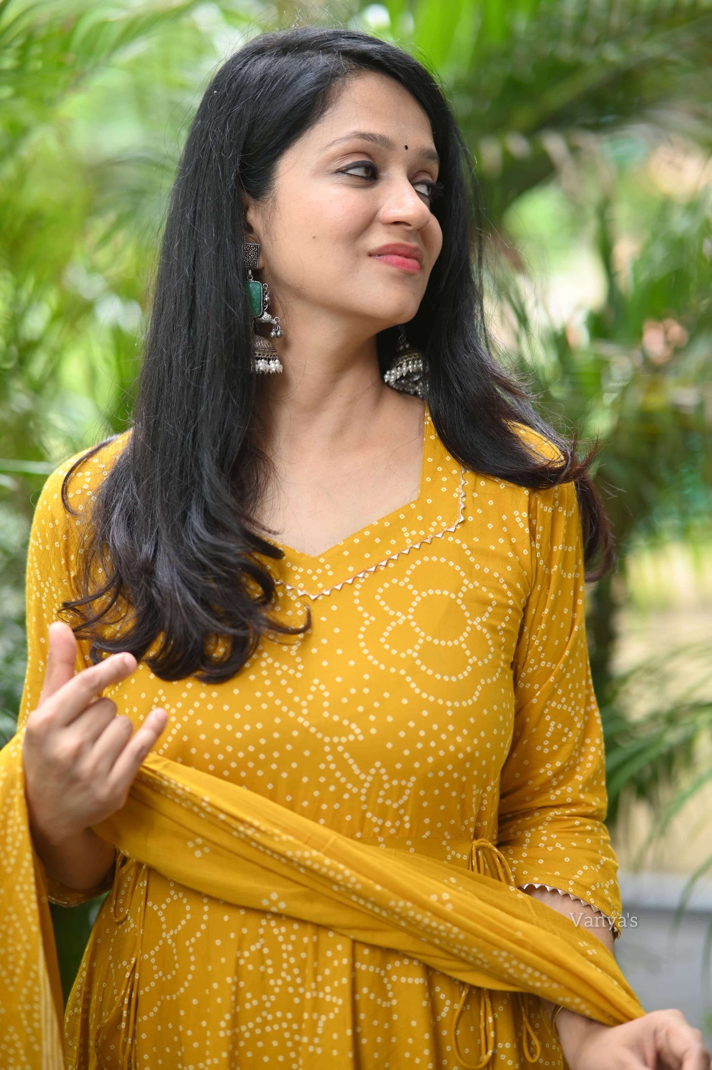 Yellow Bandhej printed Anarkali