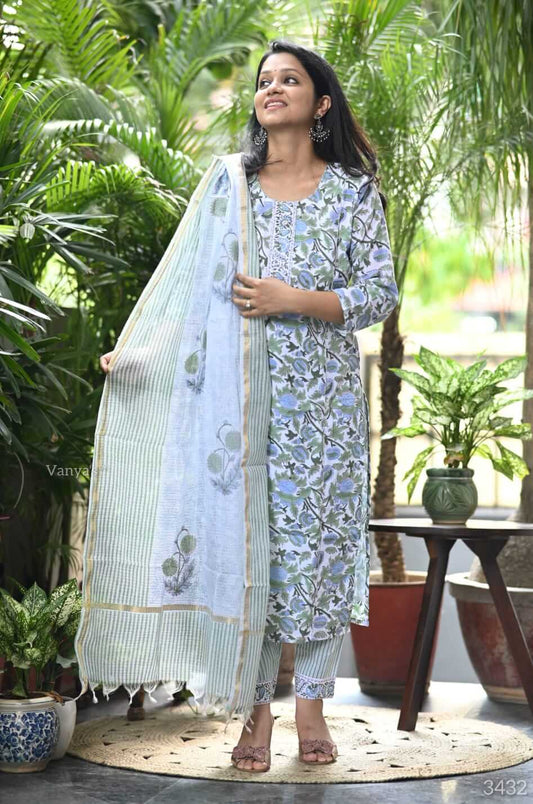 Hand Block with Kota doria duppata