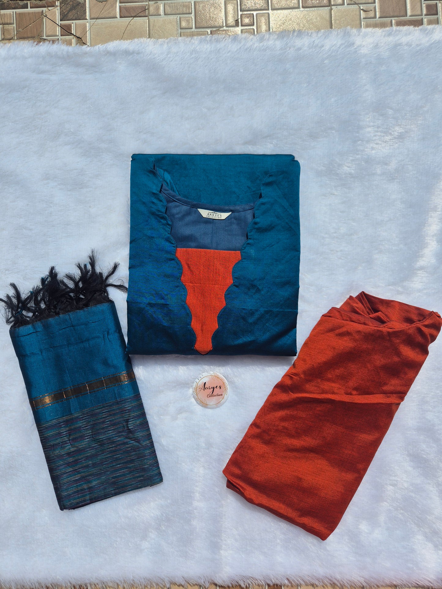 Blue & Orange Silk Salwar