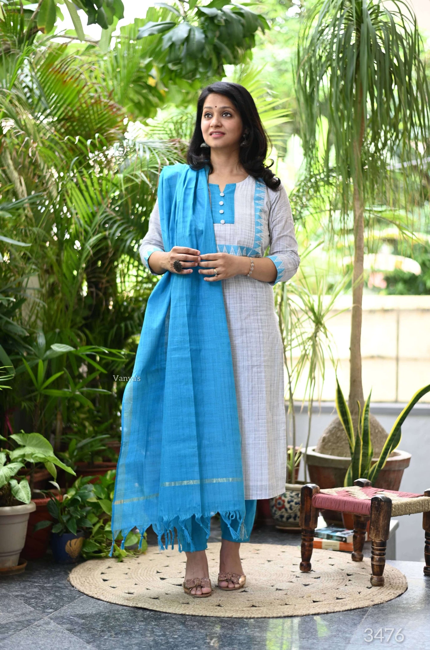 Blue Mangalagiri ikkat printed