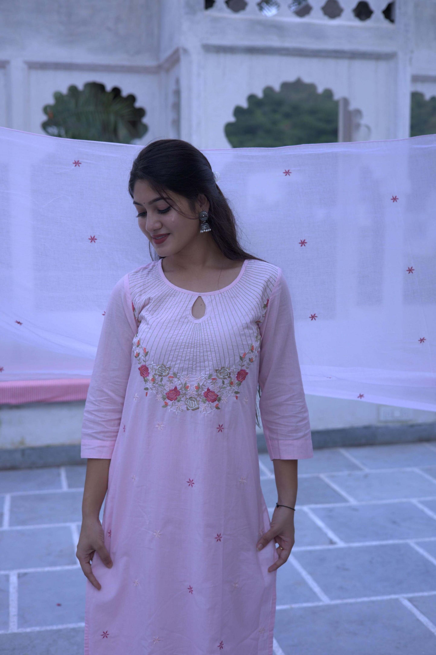 Mul Cotton Embroidery - Pink