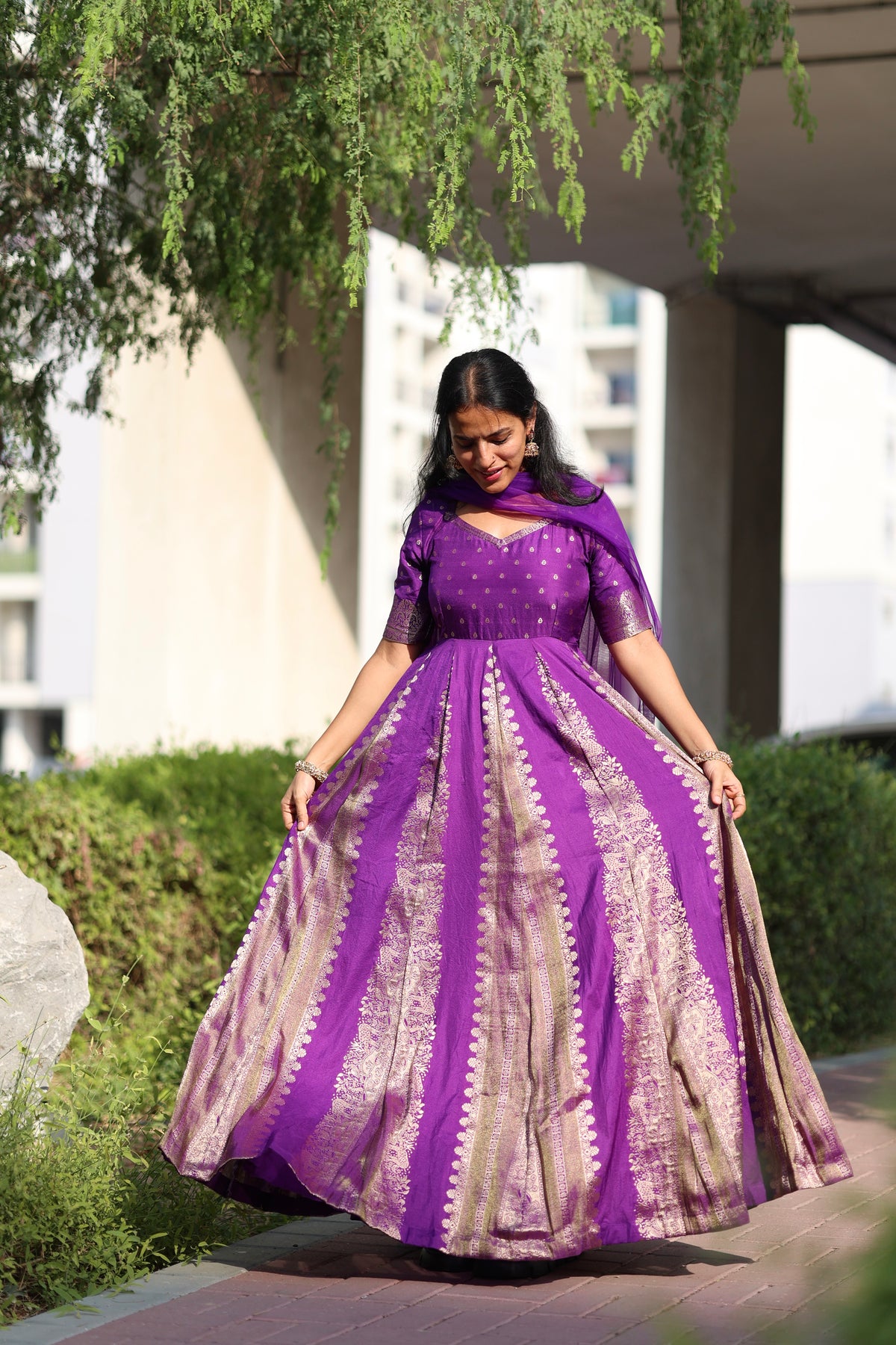 Purple Crepe Tissue Anarkali