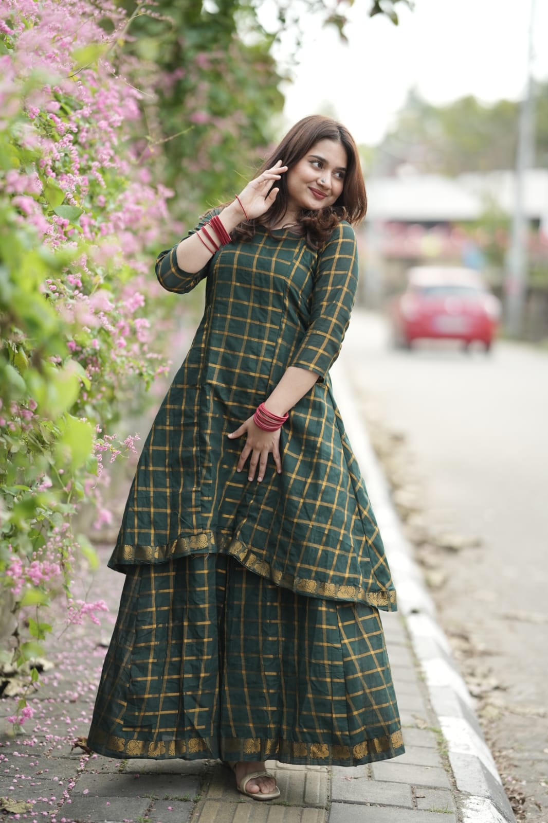 Star Neck Green Skirt & top