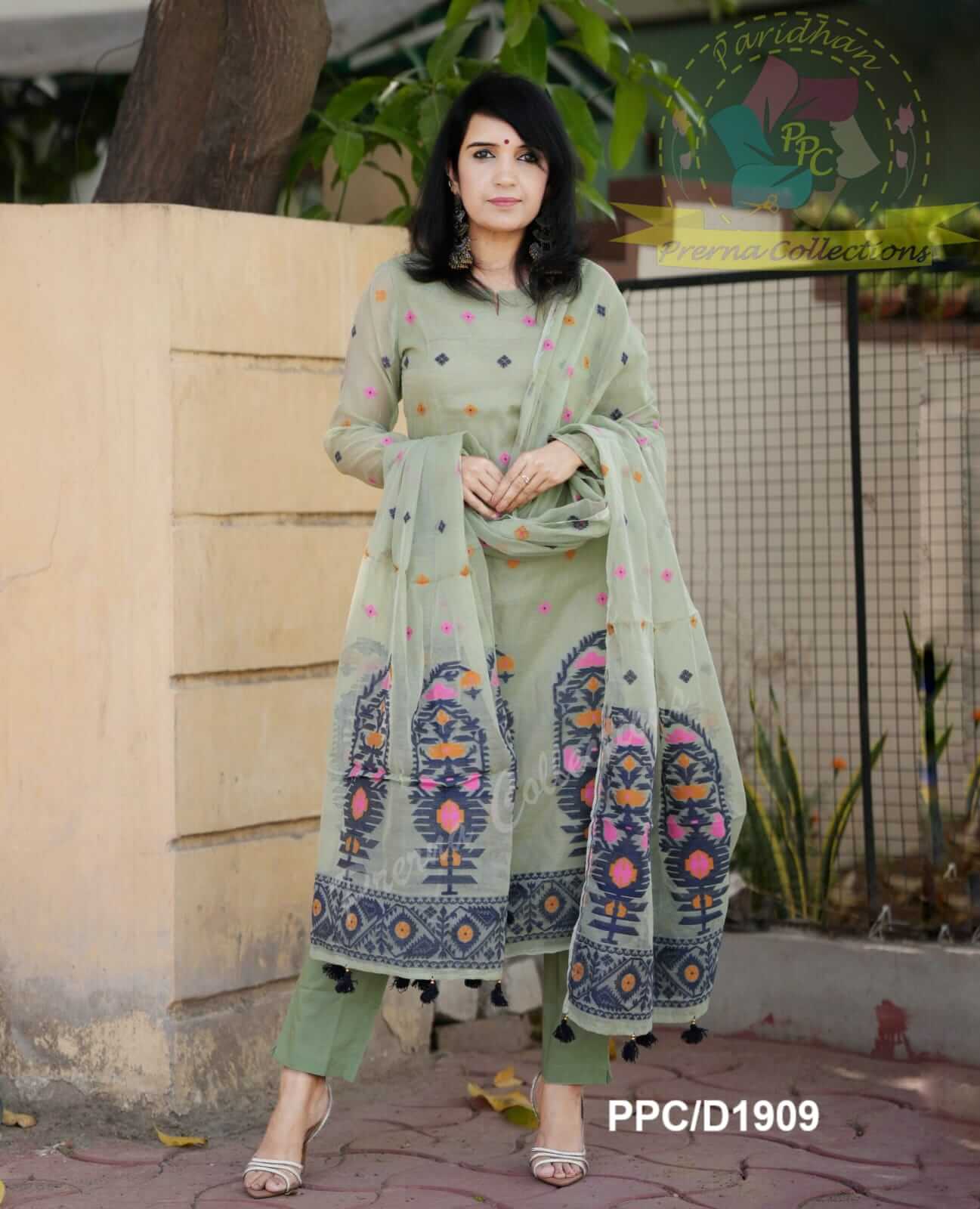 Green Jamdani with Lining