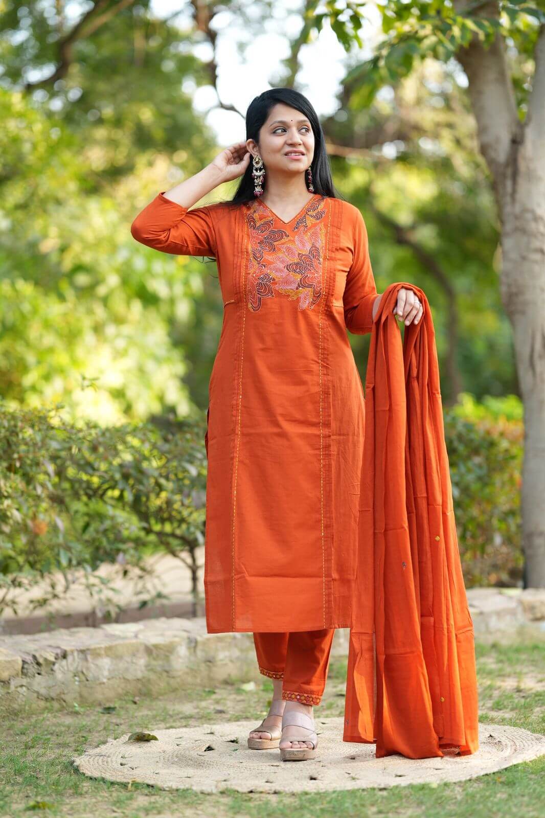 Orange embroidery kurta