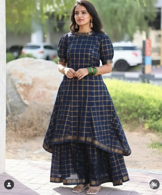 Navy Blue Puff sleeve Skirt and top