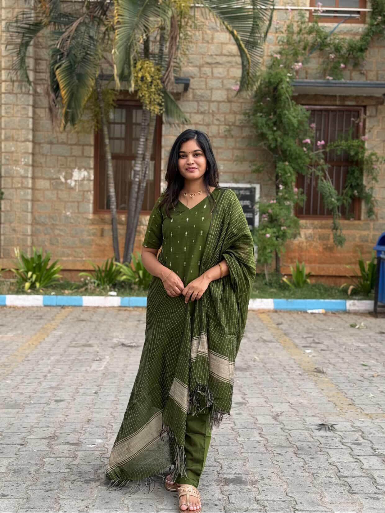 Green Raw Silk v Neck
