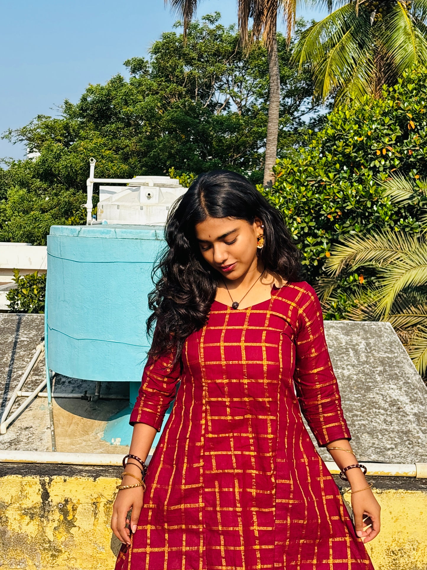 Maroon Star Neck Skirt & top