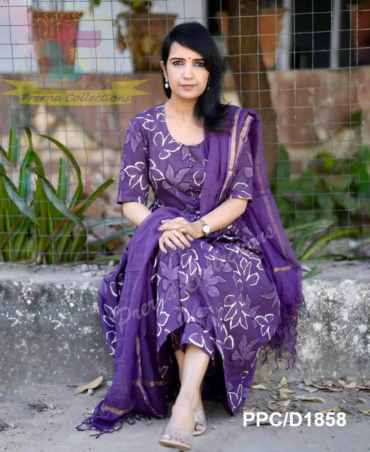 Purple Floral Print Anarkali
