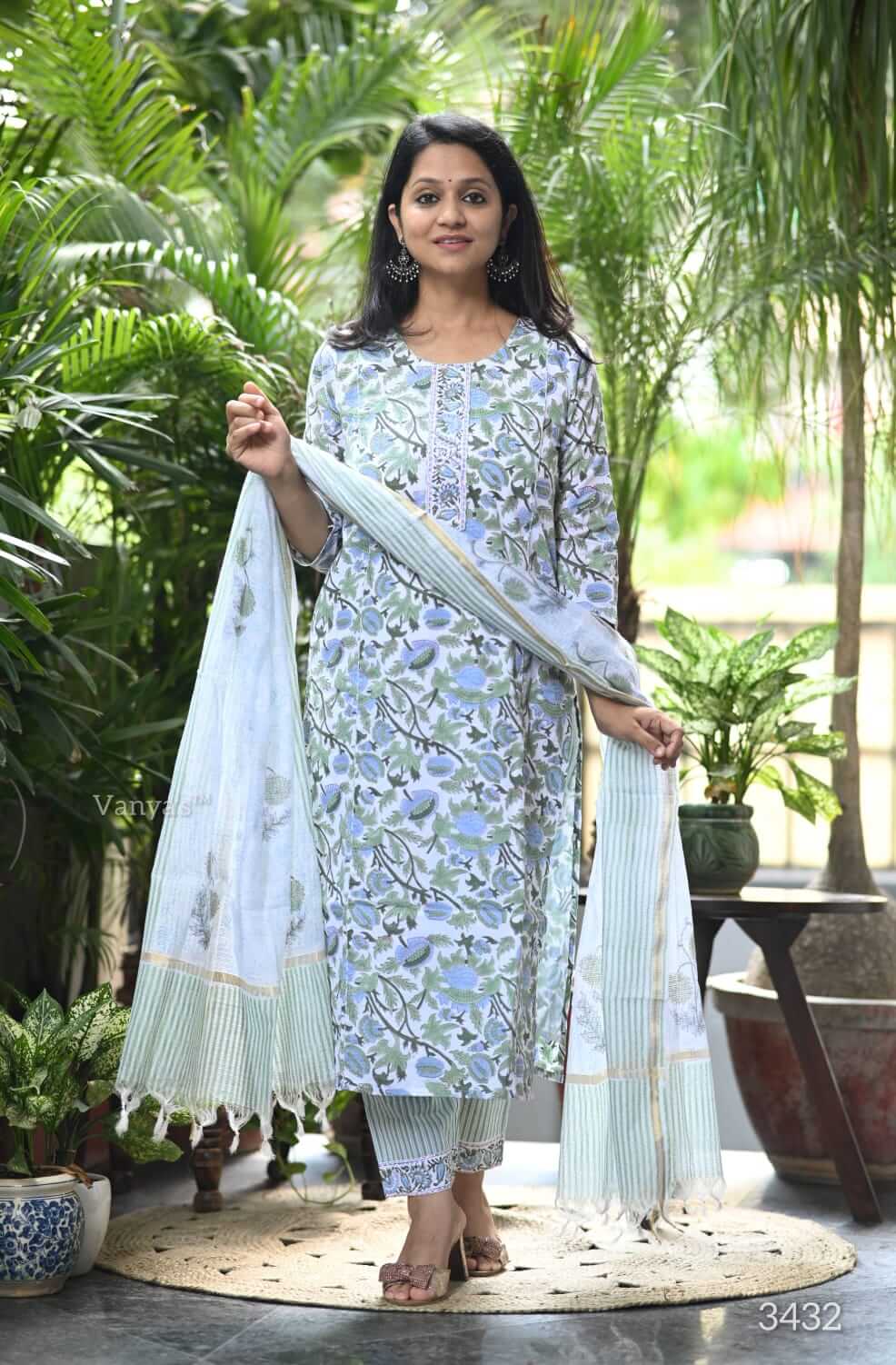 Hand Block with Kota doria duppata