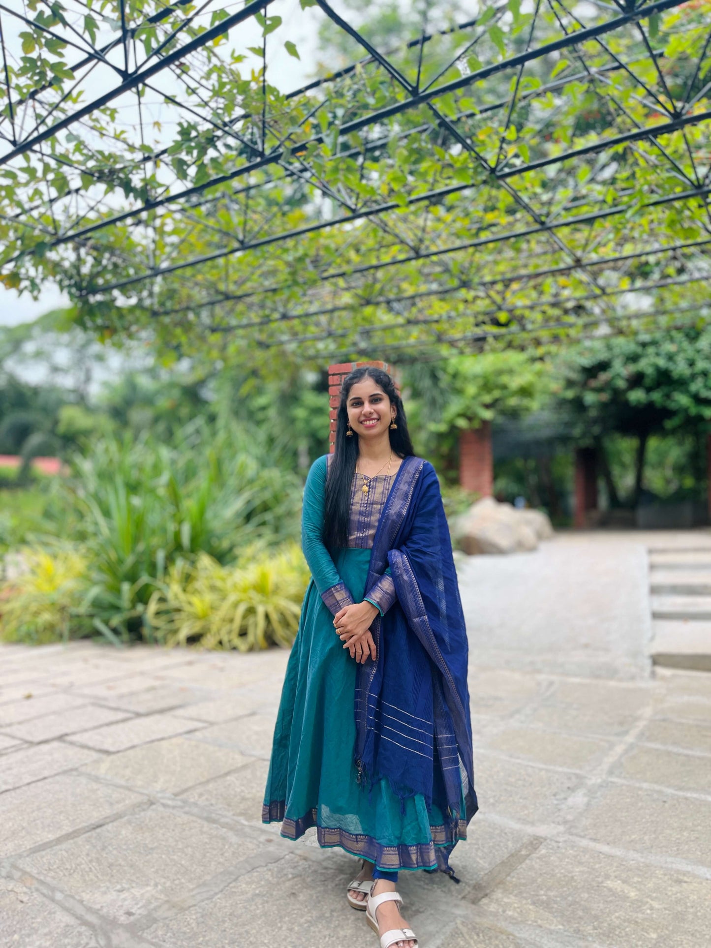 Blue Anarkali Mangalagiri set