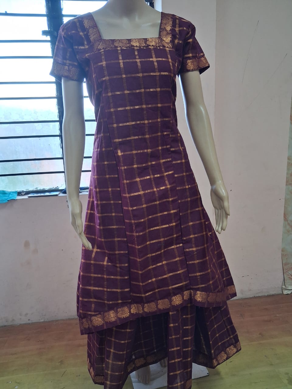 Square ( Pa ) Maroon Traditional Skirt & top