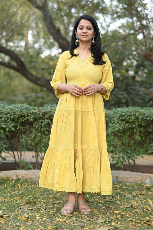 Yellow V Neck with Crochet Lace