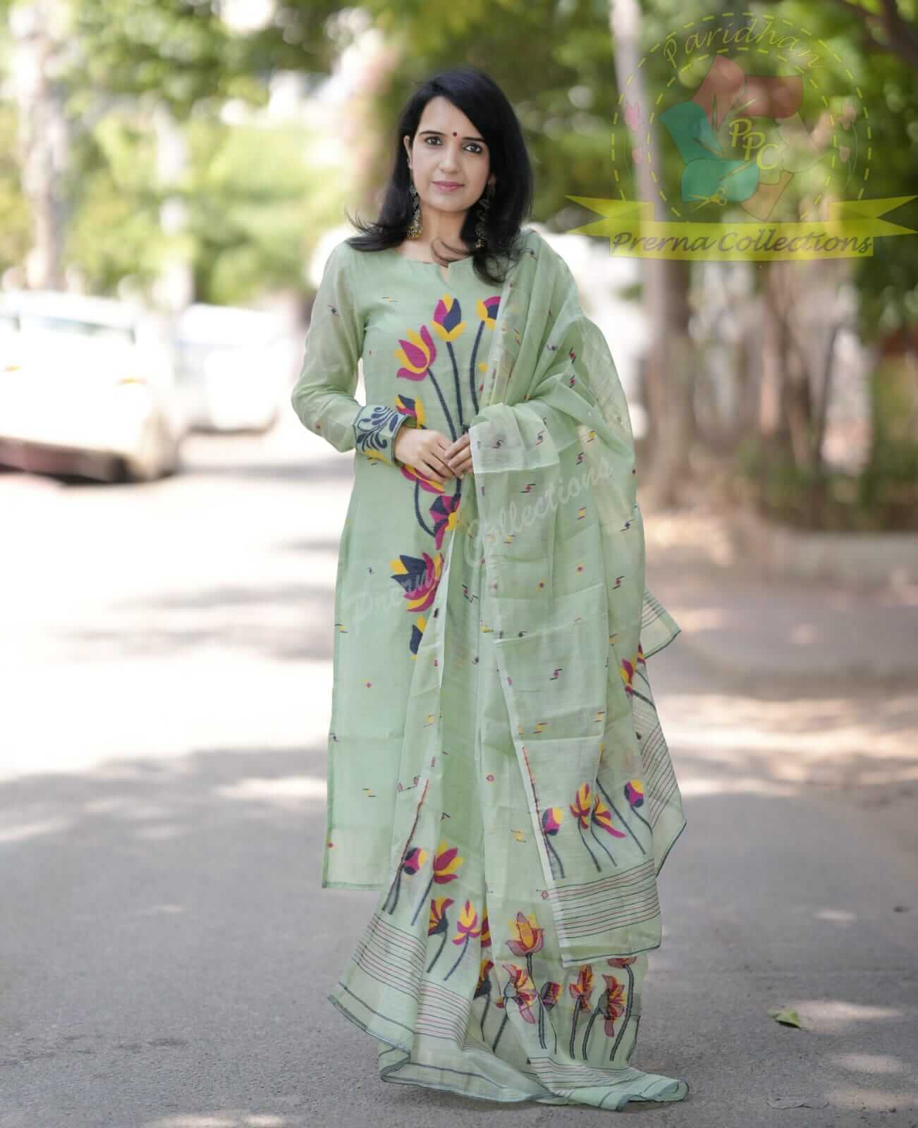Pista Green Embroidery Jamdani