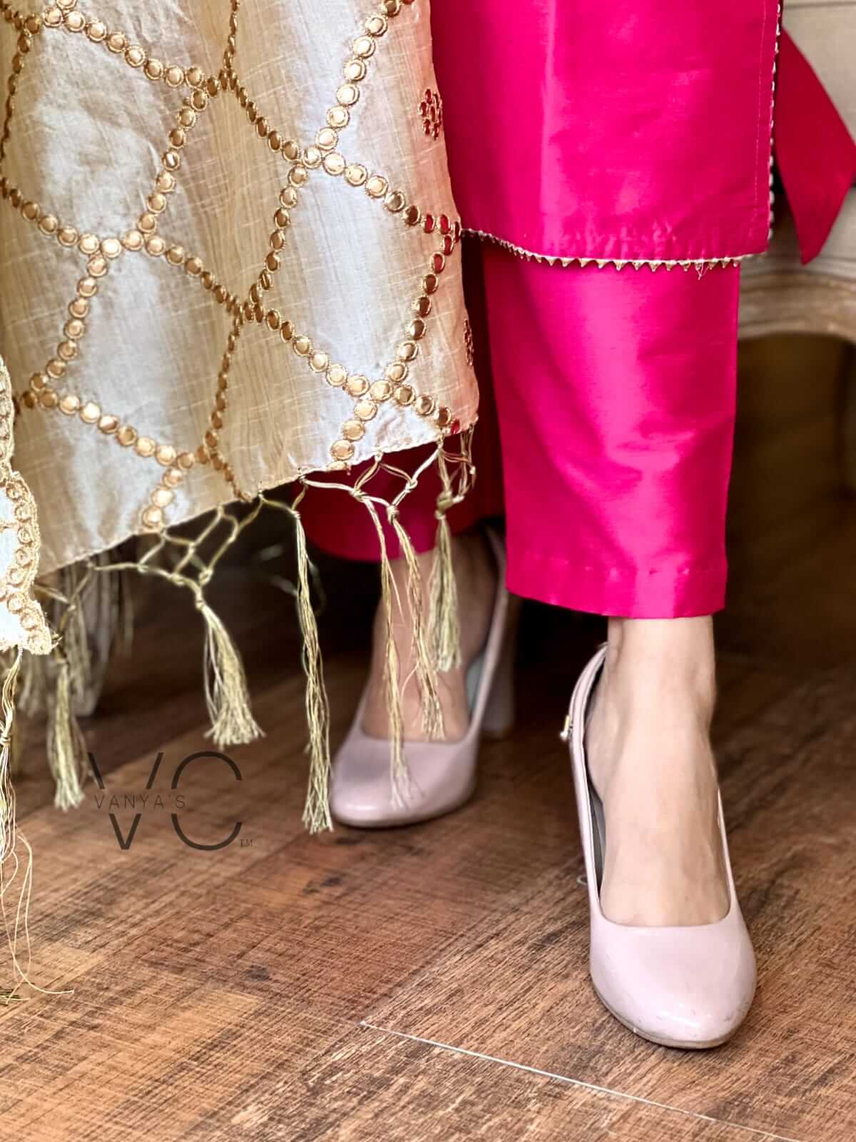 Silk fabric with chanderi foil mirror