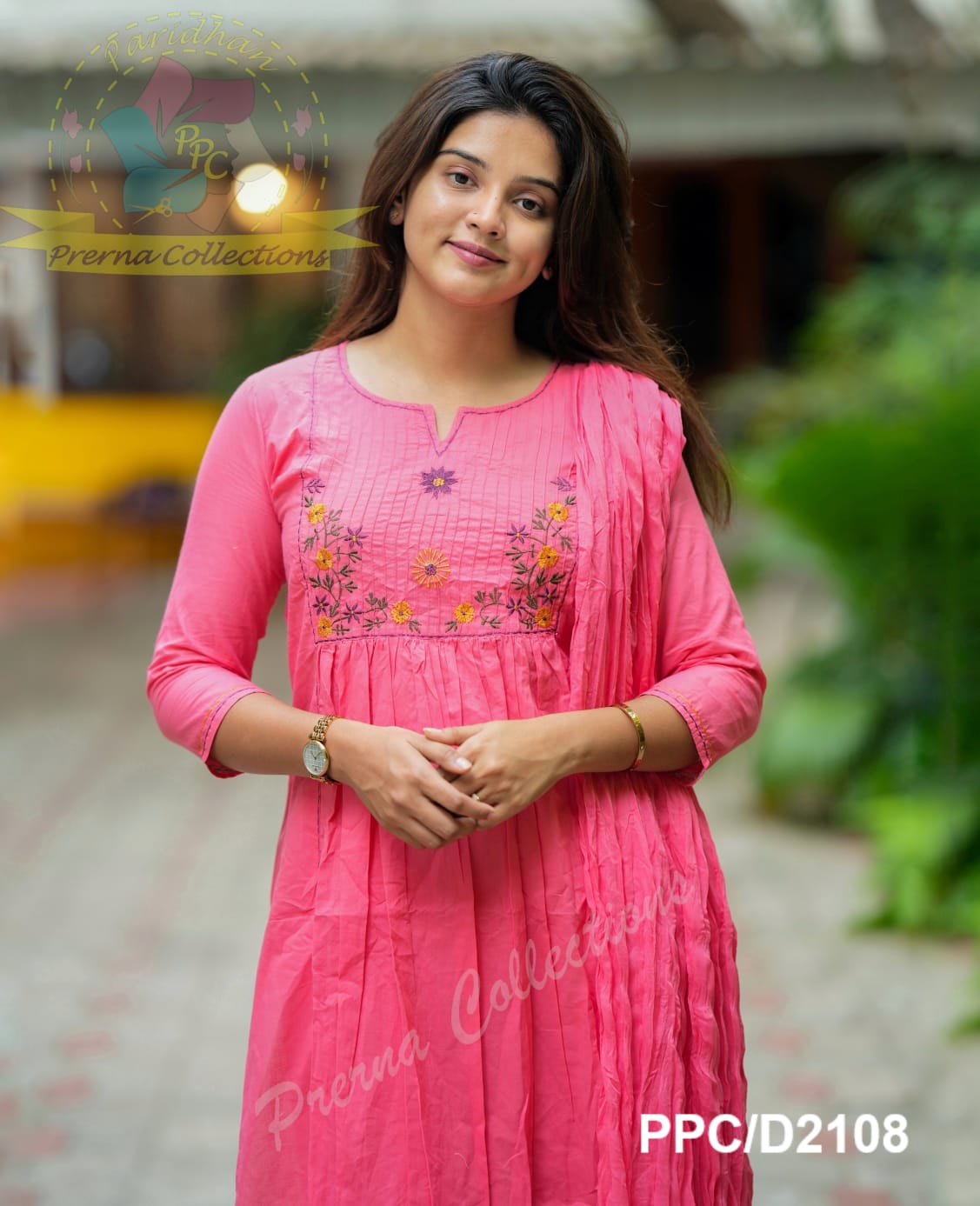 Pintex Work on Yoke - Peach