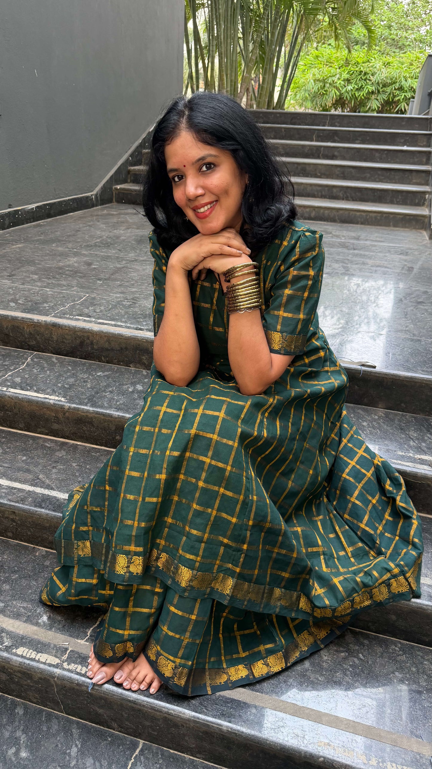 Green  V Neck Skirt and top