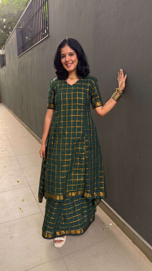 Green  V Neck Skirt and top