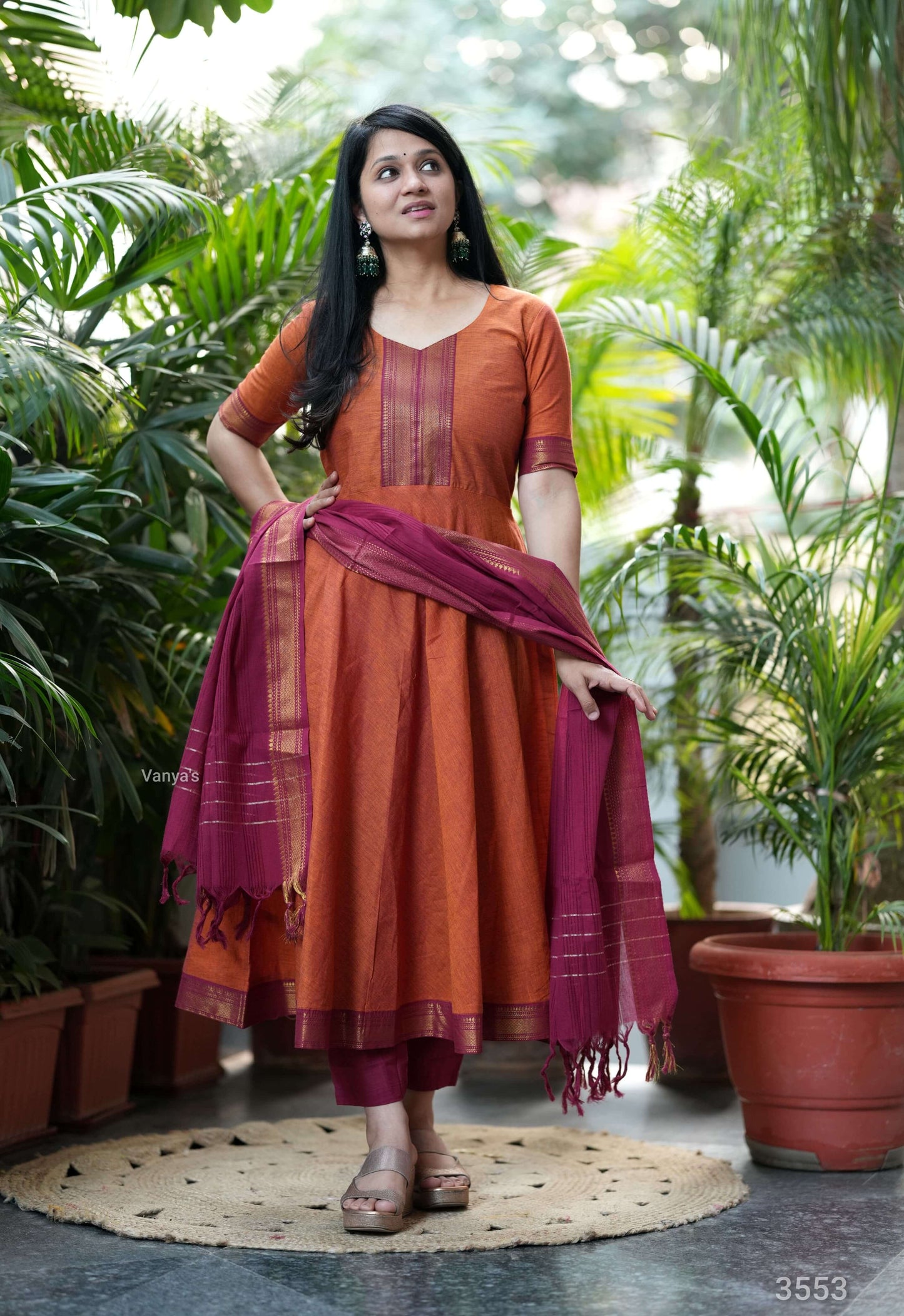 Mangalagiri Anarkali with Zari Border