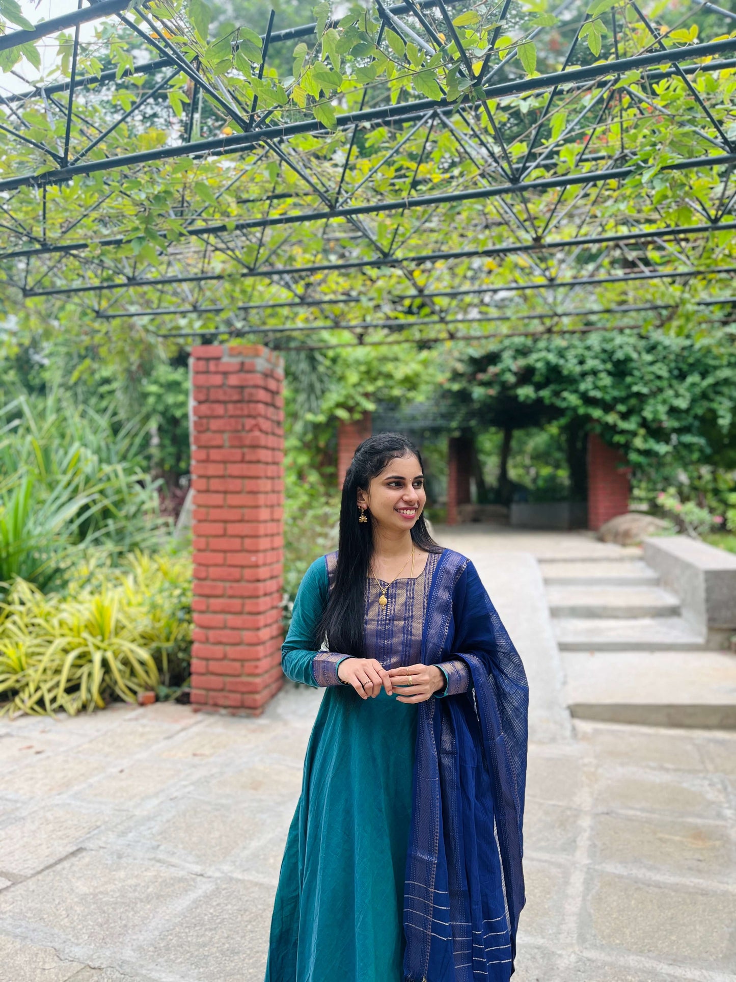 Blue Anarkali Mangalagiri set